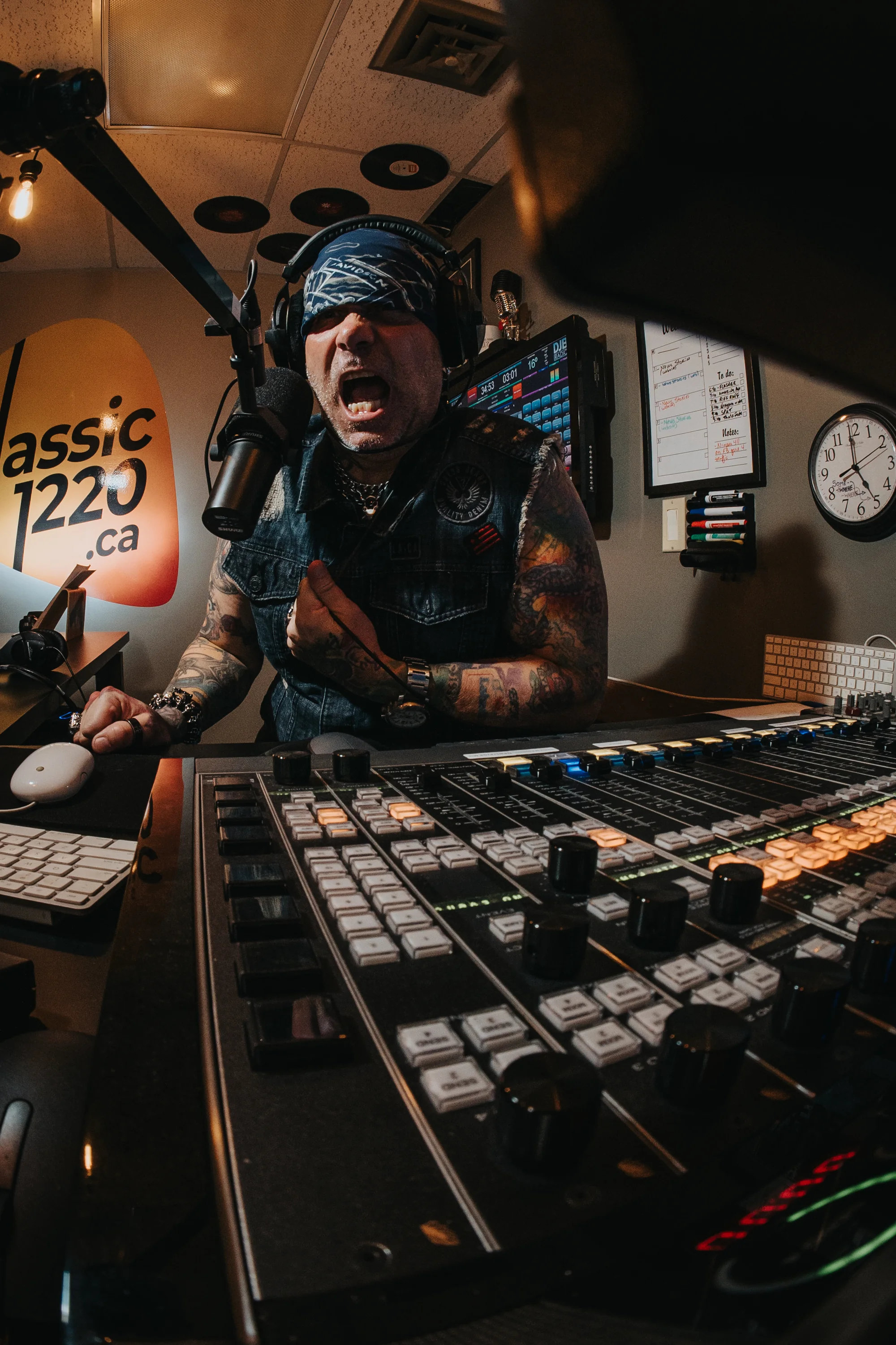 Shane broadcasting from a radio studio